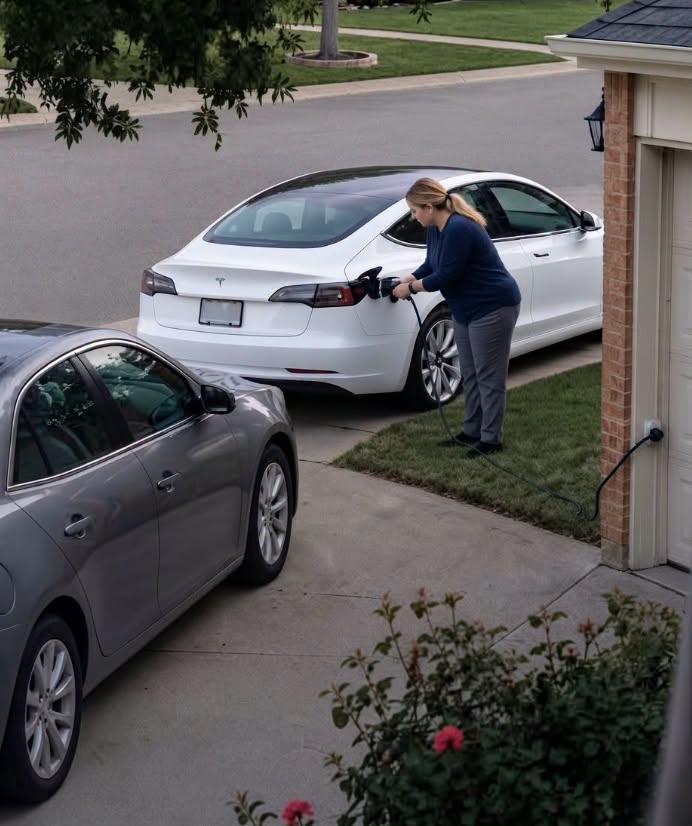 My neighbor was secretly charging her electric car from my outdoor socket every night — instead of involving the police, I decided to take another step to teach her a lesson. Being a 60-year-old widow living alone in a small suburb house, my electricity usage and bills are consistent. So it baffled me when I received a bill that was twice my normal amount last month. There was no reason for the spike. I hadn’t added any new electronics and nothing changed at home. One night I just couldn’t fall asleep, not even with my medication, and I heard odd sounds out by the window. Glancing outside, I was taken aback. My neighbor Monica had pulled her Tesla beside my driveway, drawing a cable from the car to my garage’s outdoor outlet, pulling electricity from my house. I ran outside and said: “Monica, what are you doing?” Monica just shrugged: “Charging my car. What’s the big deal?” I could barely hold back my anger. “But you’re charging your car FROM MY HOUSE!” She sighed, treating me as if I was unreasonable. “Oh, come on. You live alone. How much electricity could you possibly need? Don’t be so stingy! I have three kids, and I always have errands to run. And you? You’re retired. You just sit at home.” I was speechless. Monica had three children, a new home, a gorgeous yard and a Tesla. She was well-off. She was just thrifty with her spending. Previously she had borrowed my lawn mower from the garage without asking. Another time, she took my garden gnome, saying it “looked better in her yard.” Small incidents, but they revealed her habits. Still, I tried to remain civil. When I informed her about my electricity bill doubling due to her, she burst out laughing: “It’s probably only a few dollars. God, you’re greedy!” That was the last straw. Monica was not open to polite conversation. I gave her a smile and returned inside. The following day, I did SOMETHING near my garage. When Monica came to charge her car again in the evening, she screamed so loudly that the whole street came out to see WHAT WAS GOING ON. Type KEYS and I’ll continue. (I know you’re curious about the next part, so please be patient and read on in the comments below. Thank you for your understanding of the inconvenience. please leave a ‘KEYS’ comment below and give us a “Like ” to get full story )👇